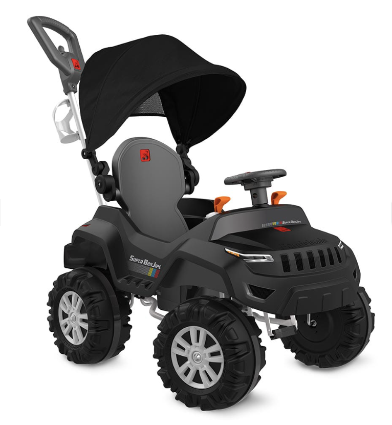 Super Banjipe reclinável com capota passeio & pedal - Preto