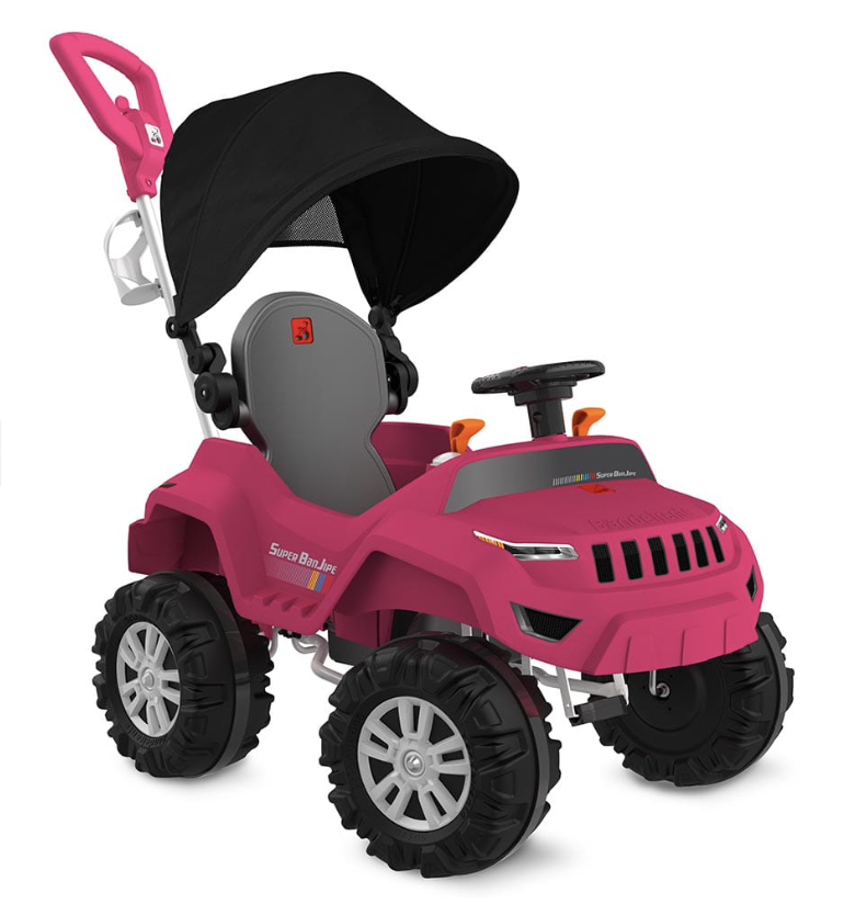 Super Banjipe reclinável com capota passeio & pedal - Rosa